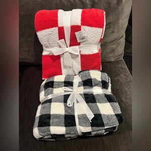 Set of 2 Red and Black Plaid Throw Blankets 60 x 50